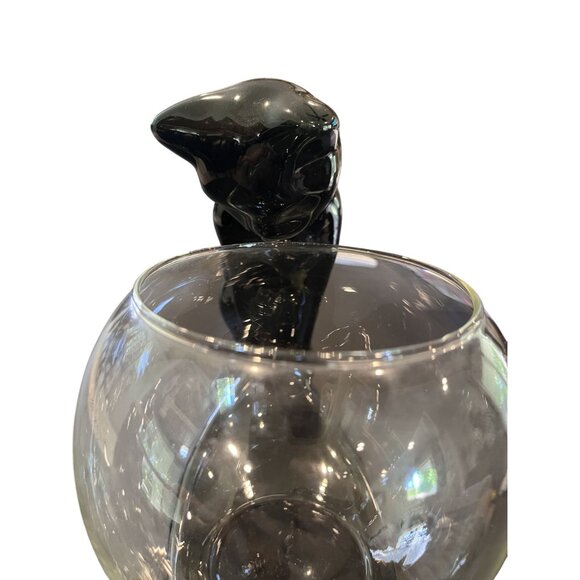 Vintage Haeger Pottery Black Cat Sculpture With Fish Bowl Planter 8" - Picture 9 of 10